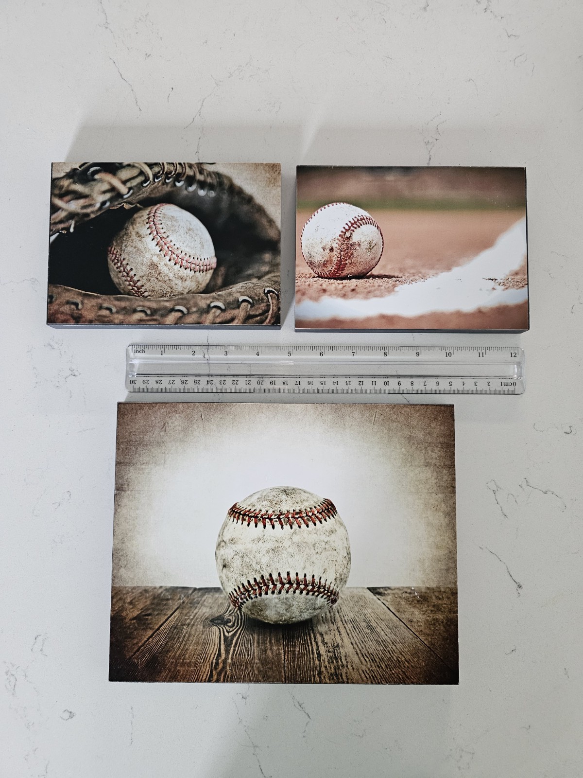 Vintage Baseball Wooden Wall Plaques Lot of 3 – Sports Decor Glossy 8×10 & 5×7