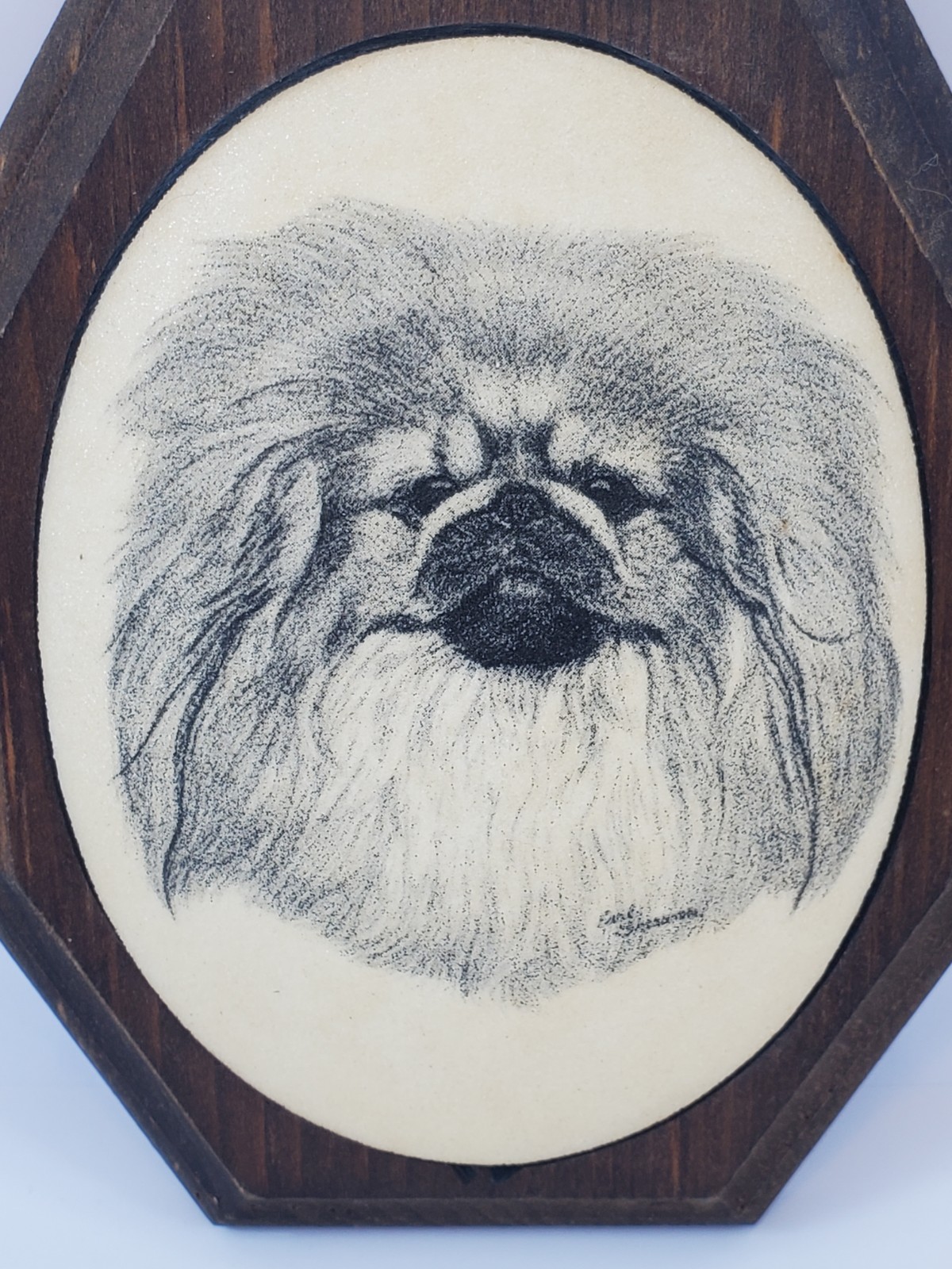 Earl Sherwan Signed Dog Beaded Glass Wall Plaque Art Handmade Hanging Vintage