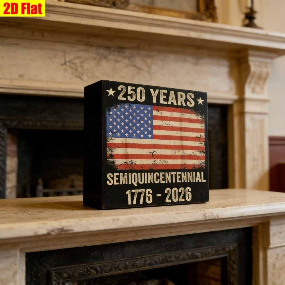 America 250th Independence Day Wooden Box Sign Vintage Flag Desktop Shelf Decor