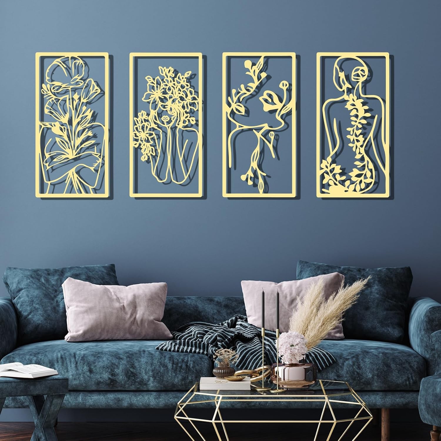 Gold Metal Abstract Woman Wall Art Decor 4 Pcs Minimalist Metal Wall Art Piece