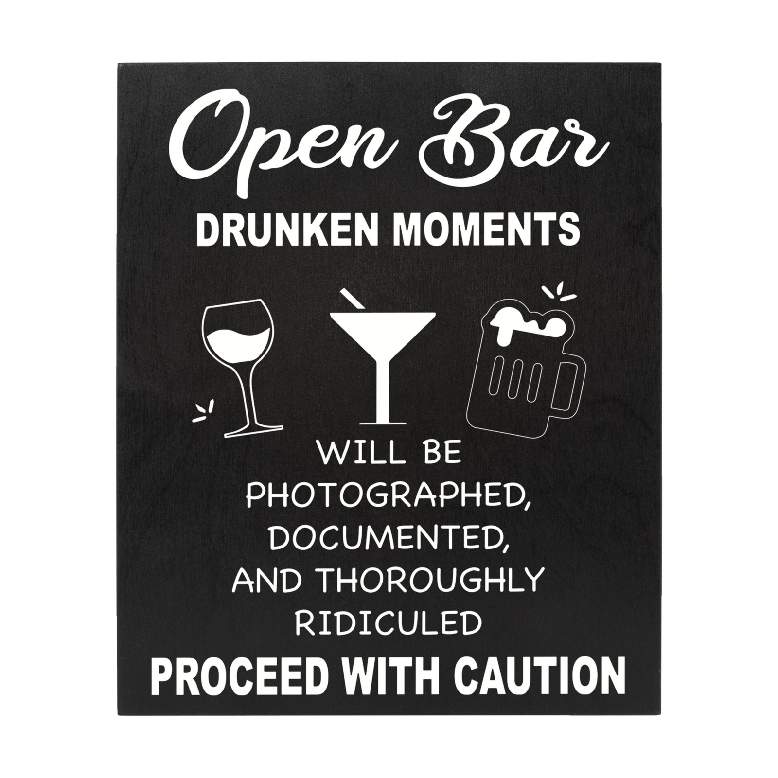 JG Open Bar Wedding Sign, Wedding Reception Signs Drunken Moments (Black)