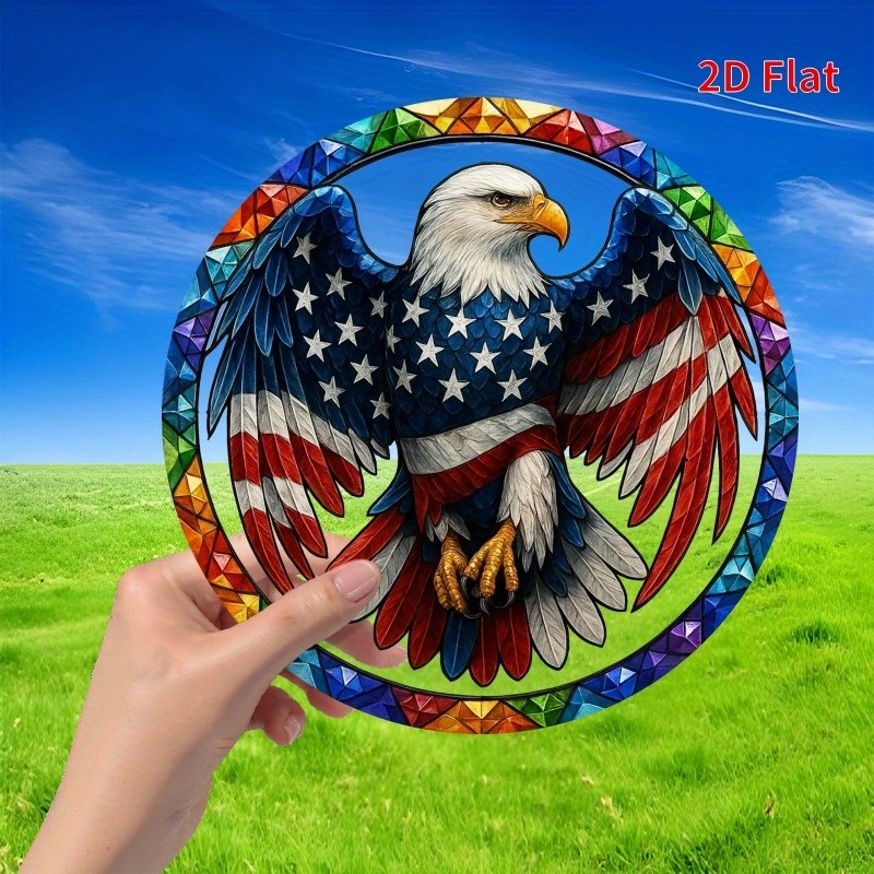 Patriotic Eagle Suncatcher Round Acrylic Window Decor Gifts 8*8in