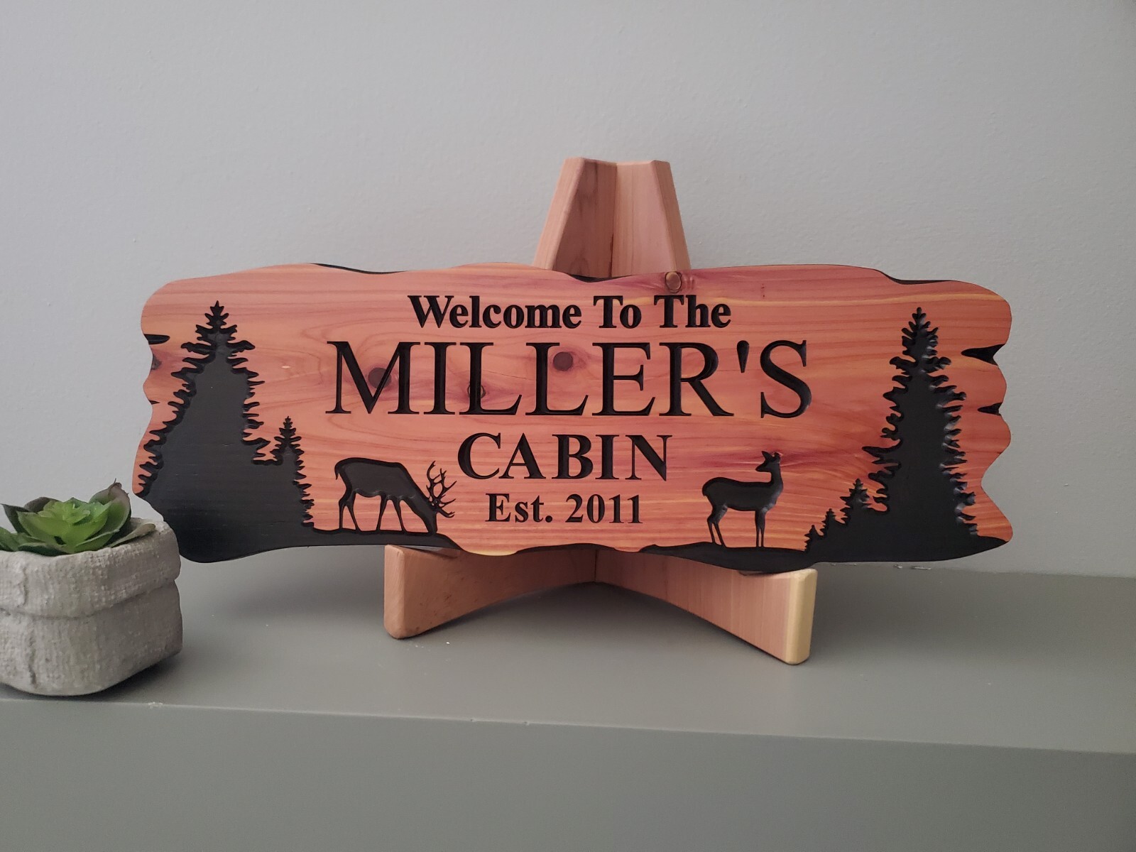 Custom Cabin Sign Carved Wood Family Name Vacation Home Plaque Deer Camp Home