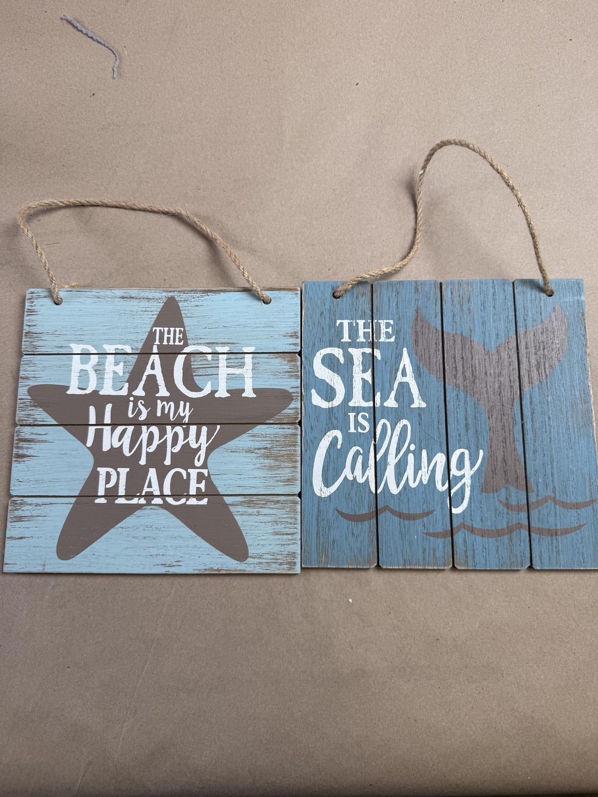 Set Of 2 Beach Sea Coastal Hanging Wood Wall Signs Nautical Decor Plaques