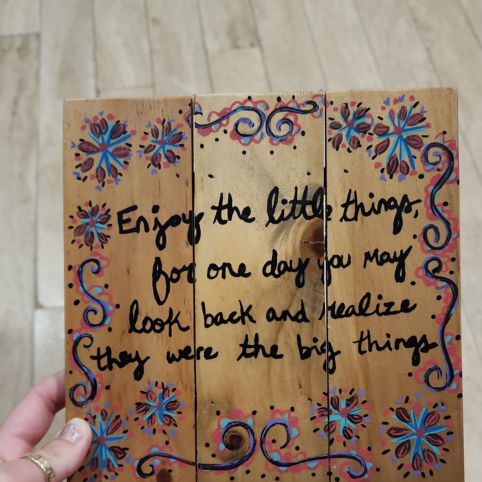 Natural Life Be Happy Inspirational Floral Wood Plaque 6×6 Rustic Freestanding