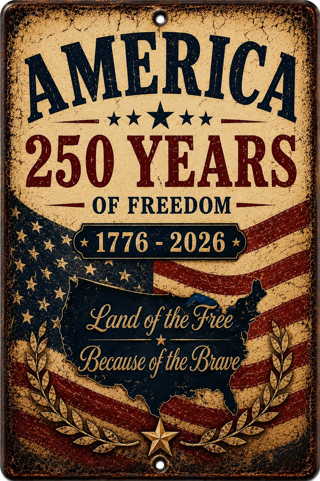 America 250 Years of Freedom Sign 1776-2026 Patriotic USA Wall Decor 8×12