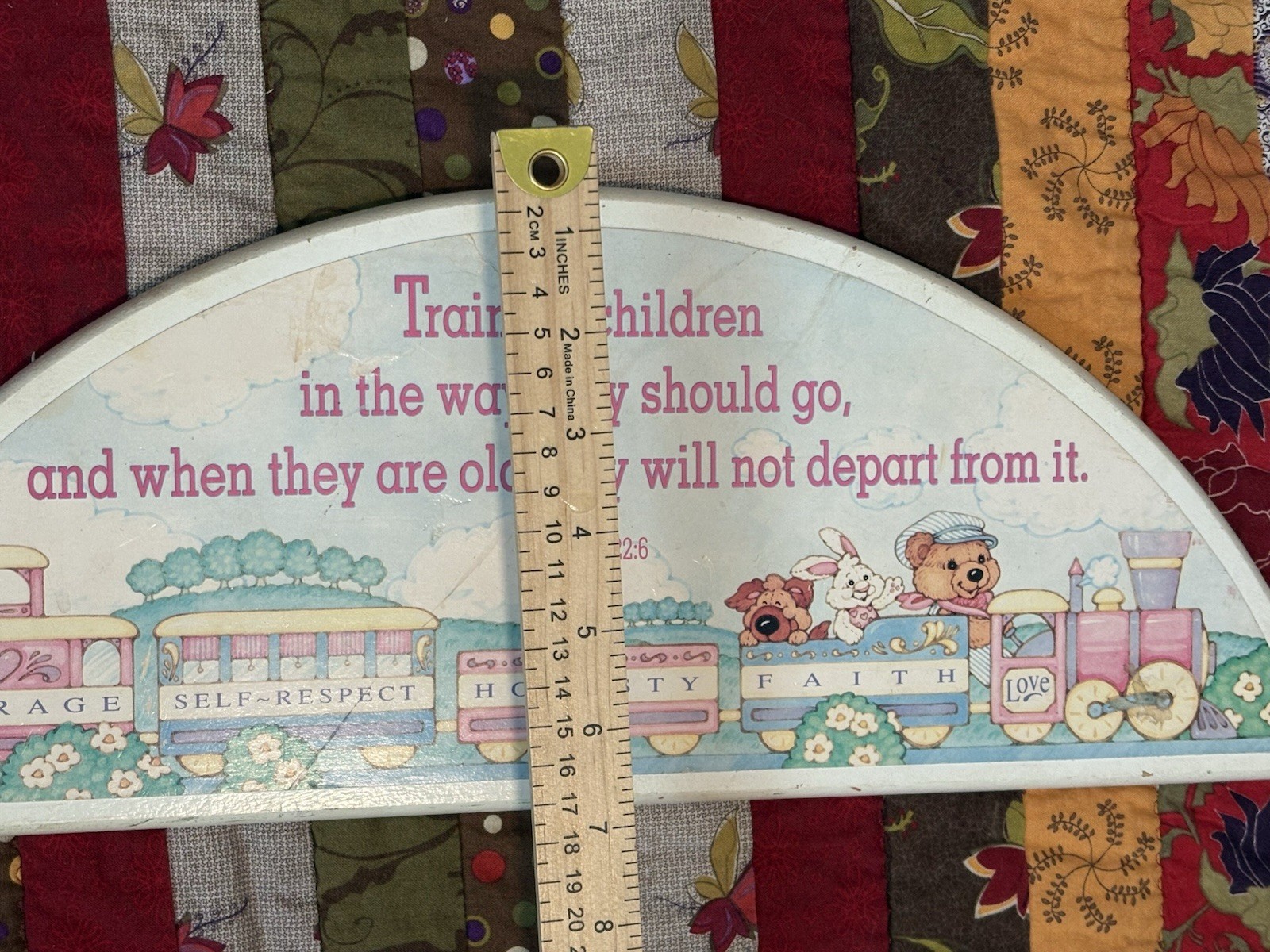Wood Train Bible Verse Semicircle Wall Plaque, Kids Nursery Bedroom Decor