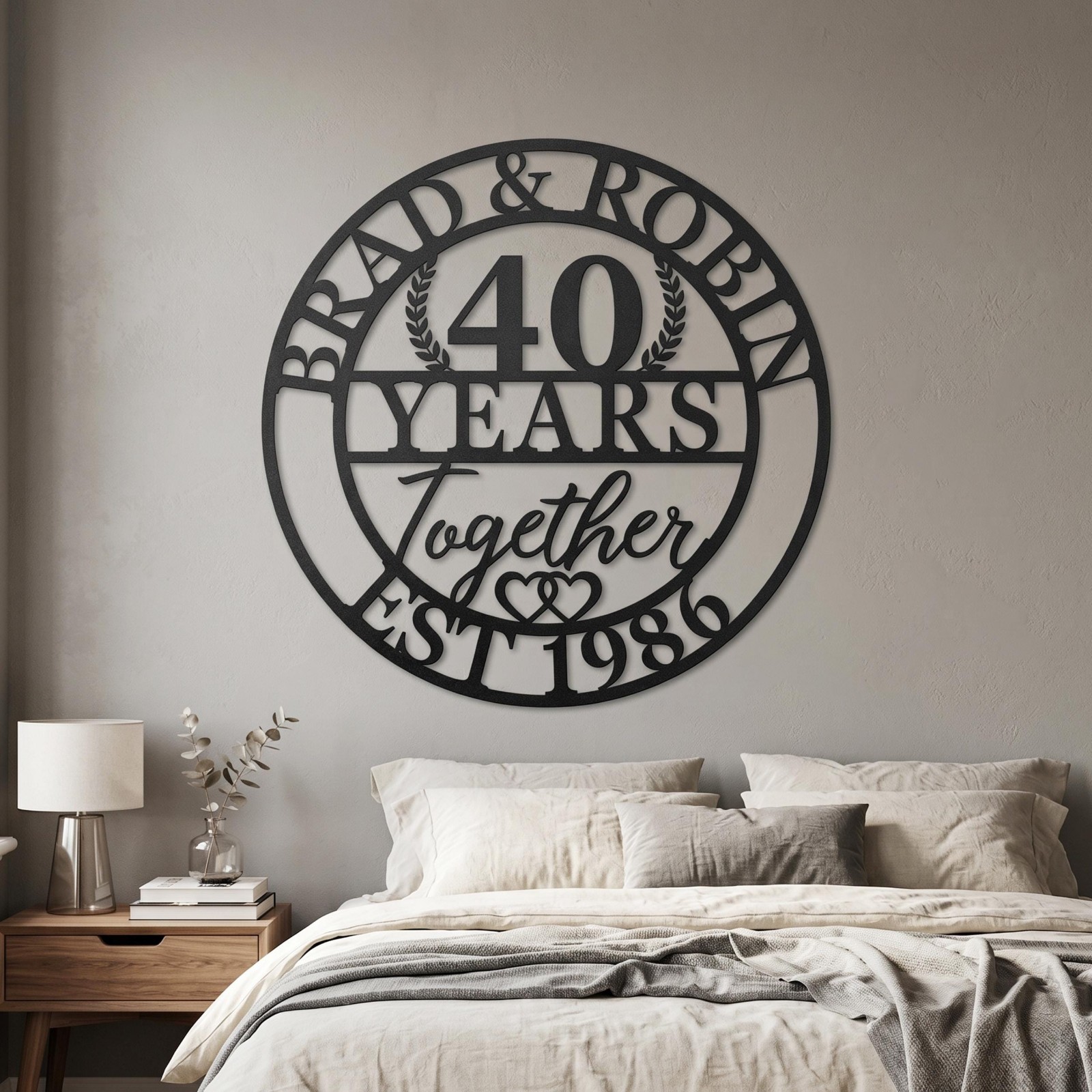 Personalized Anniversary Metal Sign, 40 Years Together Couple Wall Decor