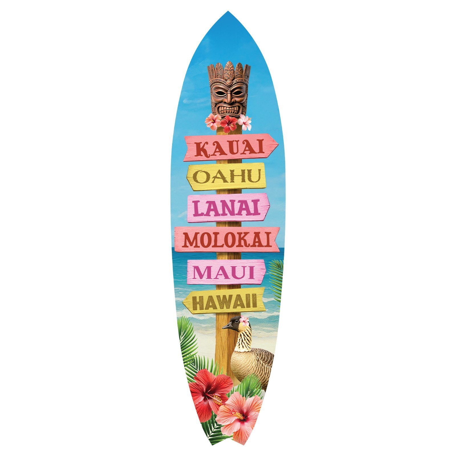 Hawaii Surfboard Sign, PVC Island Wall Art, Tropical Beach House Decoration, 4ft