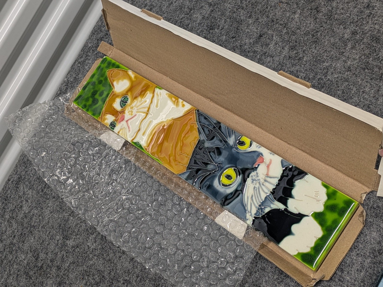 Ceramic Cats Wall Plaque Tile 3D Textured Hanging Rectangular Multicolor Decor