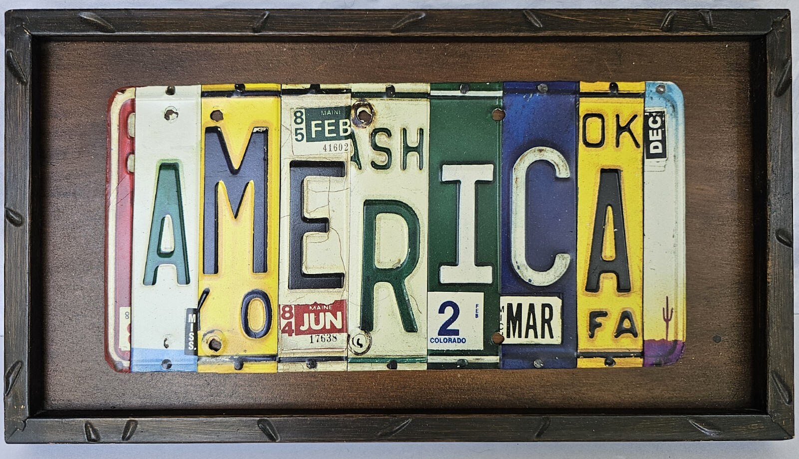 America License Plate Wall Sign Framed Decor USA 16×9″ Metal Garage Man Cave