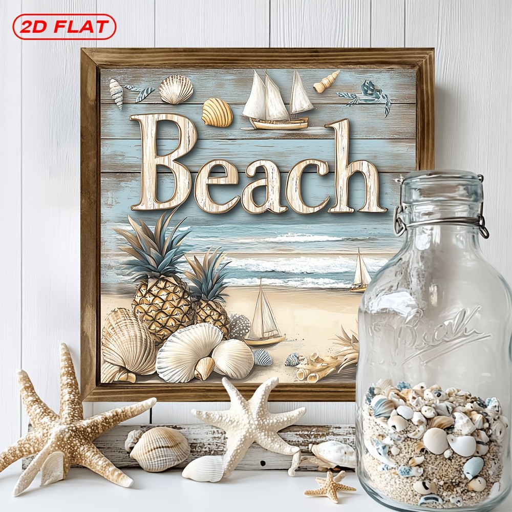 Wooden Plaque Rustic Beach Pineapple Seashell Nautical Home Wall Decor Gift