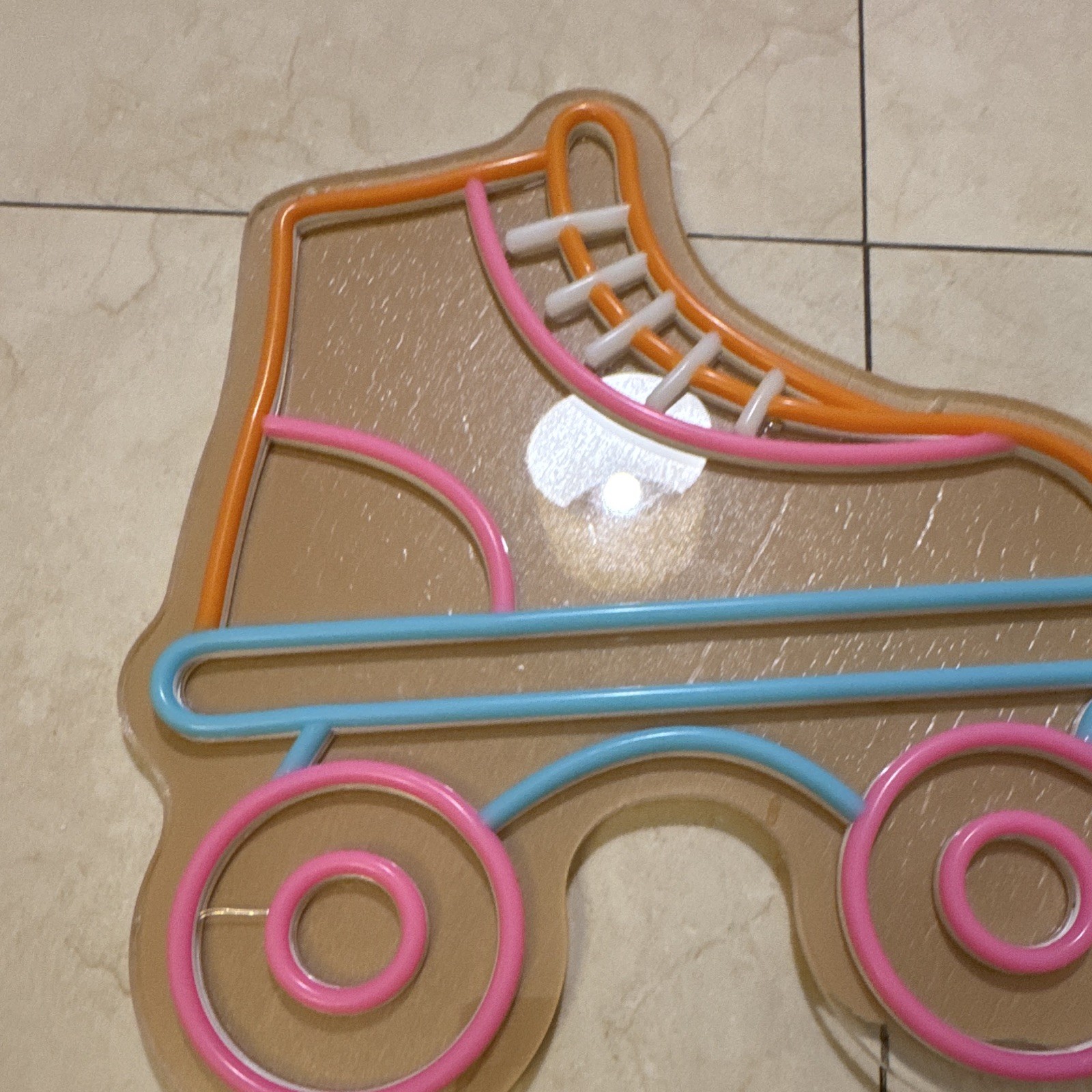 Illuminated Roller Skate Wall Sign Plaque, Plastic, Pink Blue Orange White