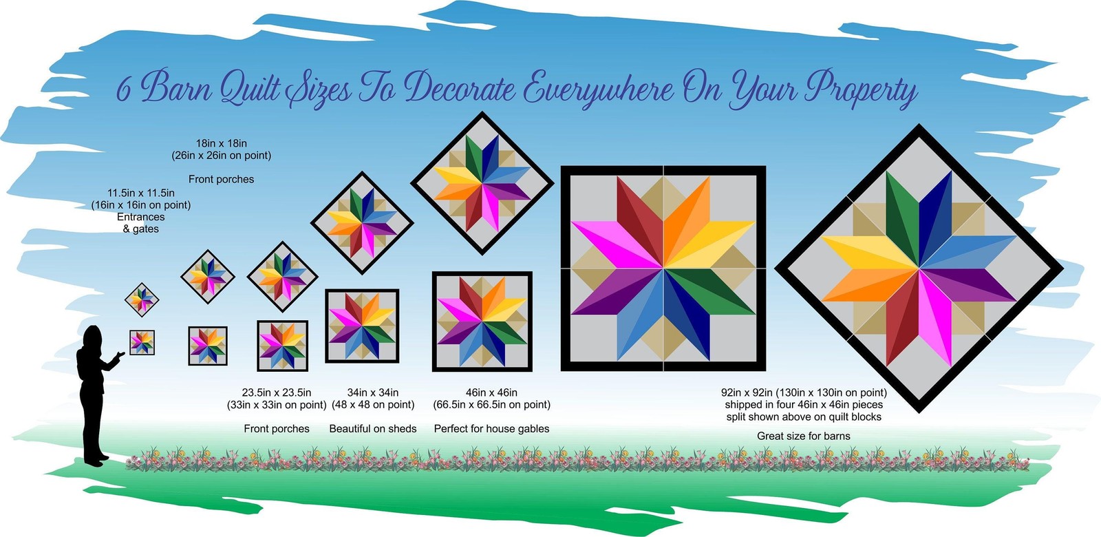 Barn Quilt Square, 8 Sizes, Outdoor & Indoor Wall Art, Home Decor, BQ011-05