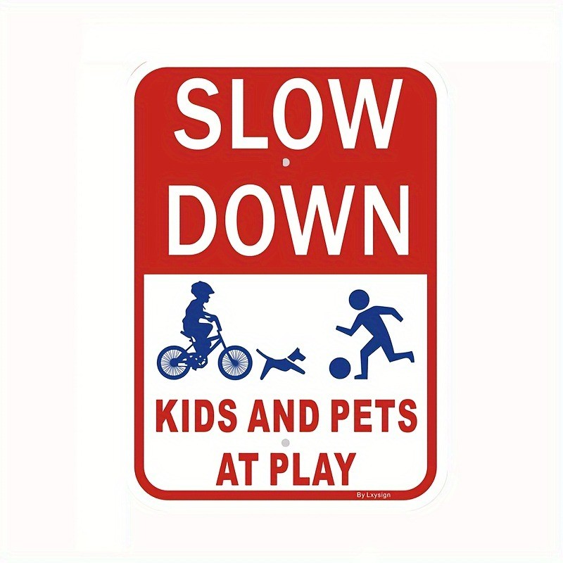 Safety Slow Down Sign Warning Street Signs Wall Decor Yard Driveway Metal Plaque