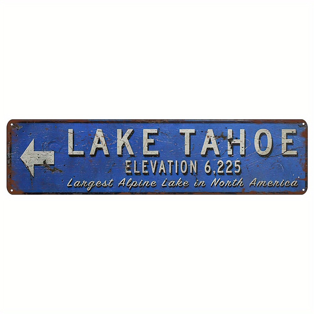 Vintage Lake Tahoe Metal Sign 16×4 Inch Blue White Distressed