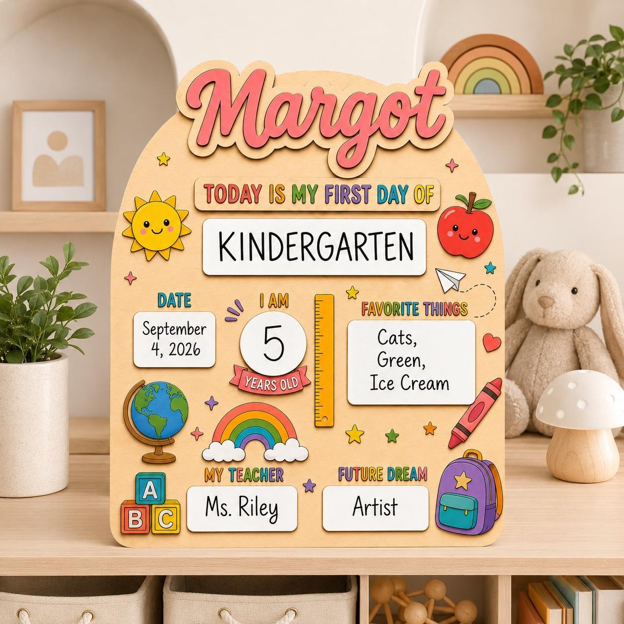 Personalized First Day School Sign, Reusable Wooden Milestone Board