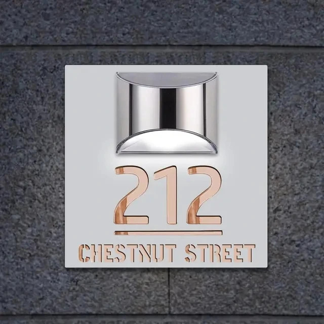 Custom Square House Sign Solar LED Light Address Plaque House Number Street Name