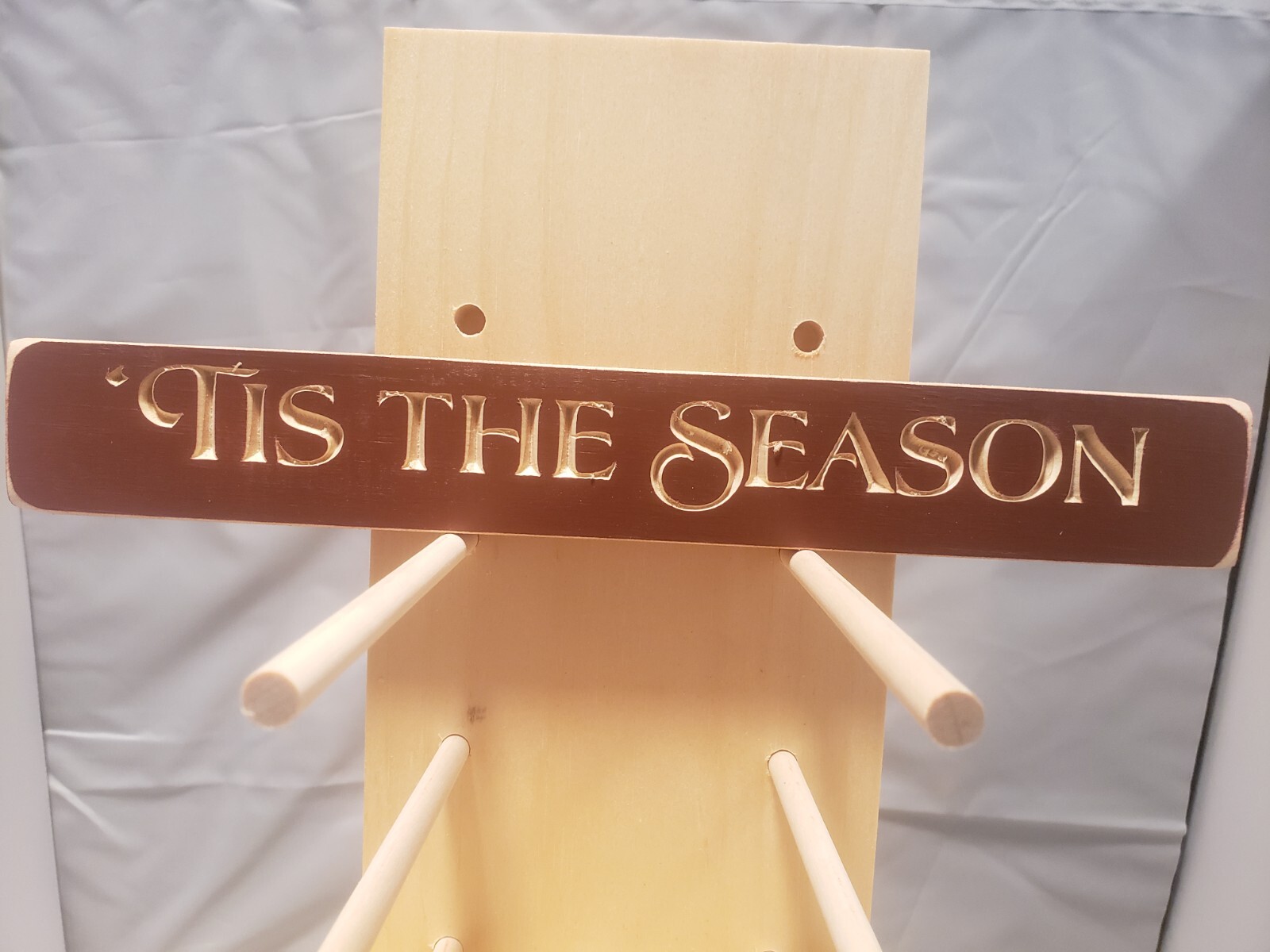 Tis The Season Engraved Wood Block Sign 12″ Distressed Stackable Free Standing