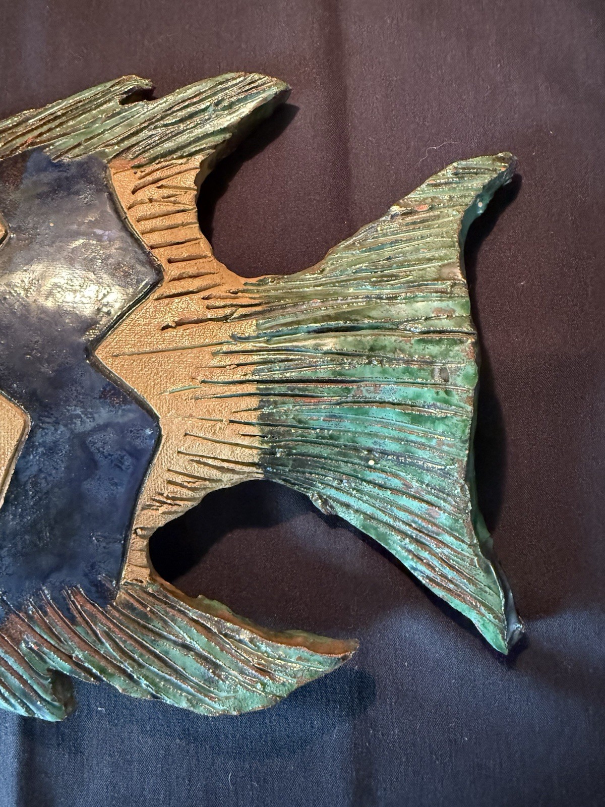 Terracotta Fish Nautical Décor Hand Made Signed By Artist 12” Long x 9” Wide