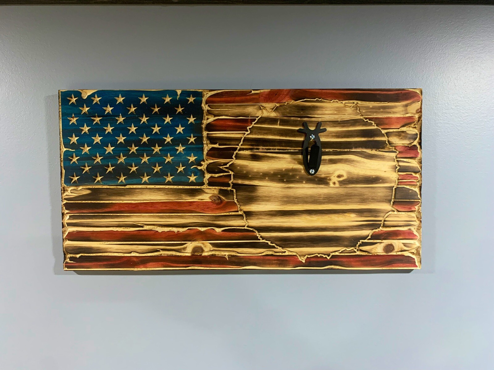 European wall mount Euro Plaque- Deer Skull Mount American Flag