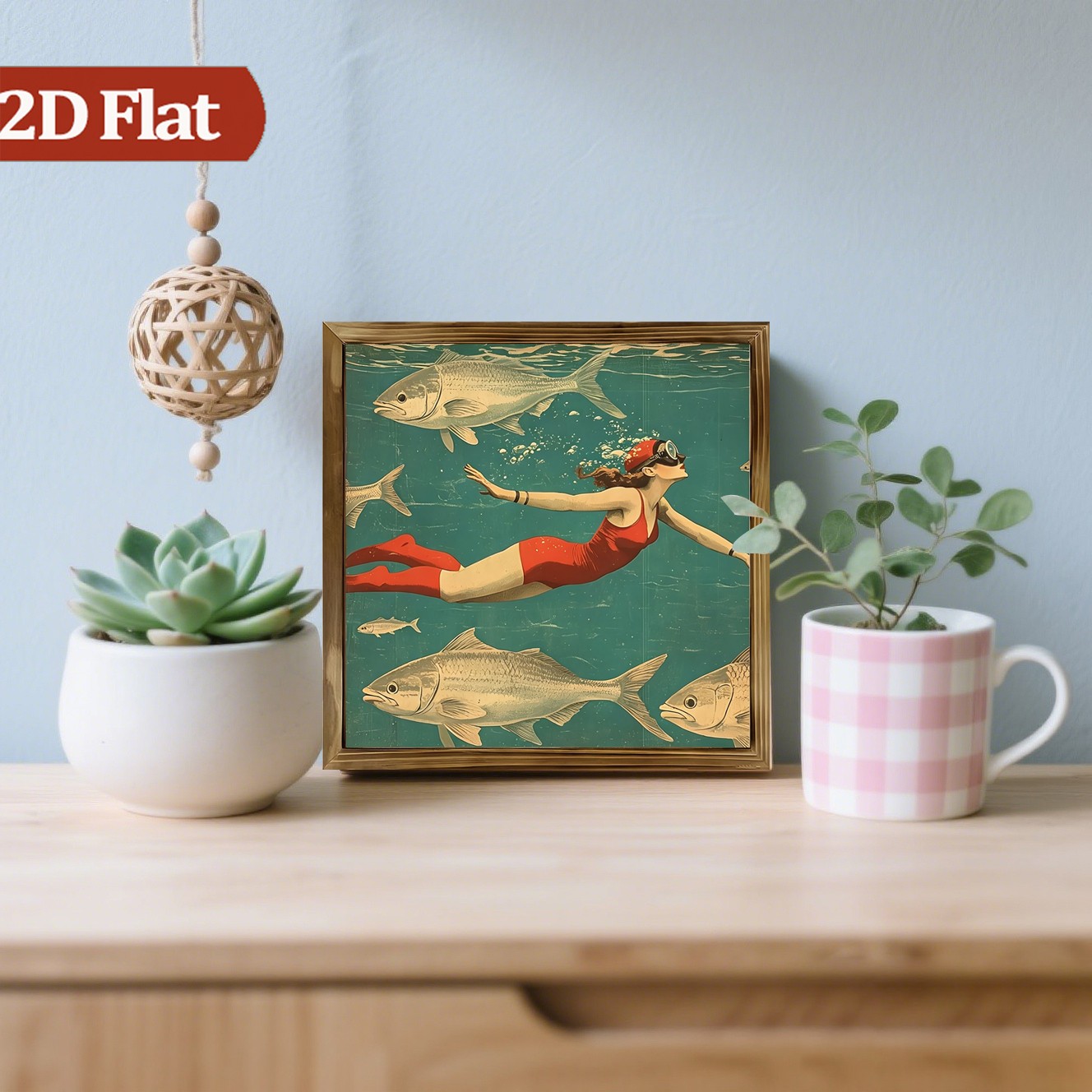 Vintage Swimming-themed Illustrated Wooden Plaque Decor for Home Nautical Style