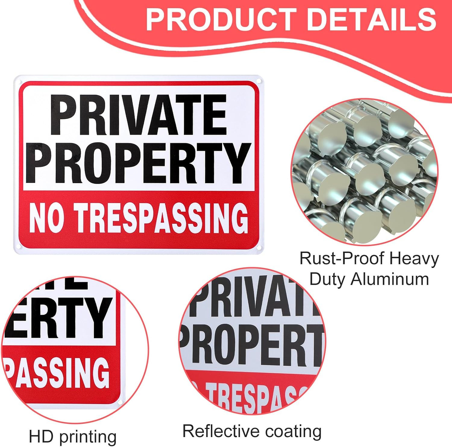 6 Pack Large Private Property No Trespassing Sign, 9.8 X 7 Inches Metal Heavy Du