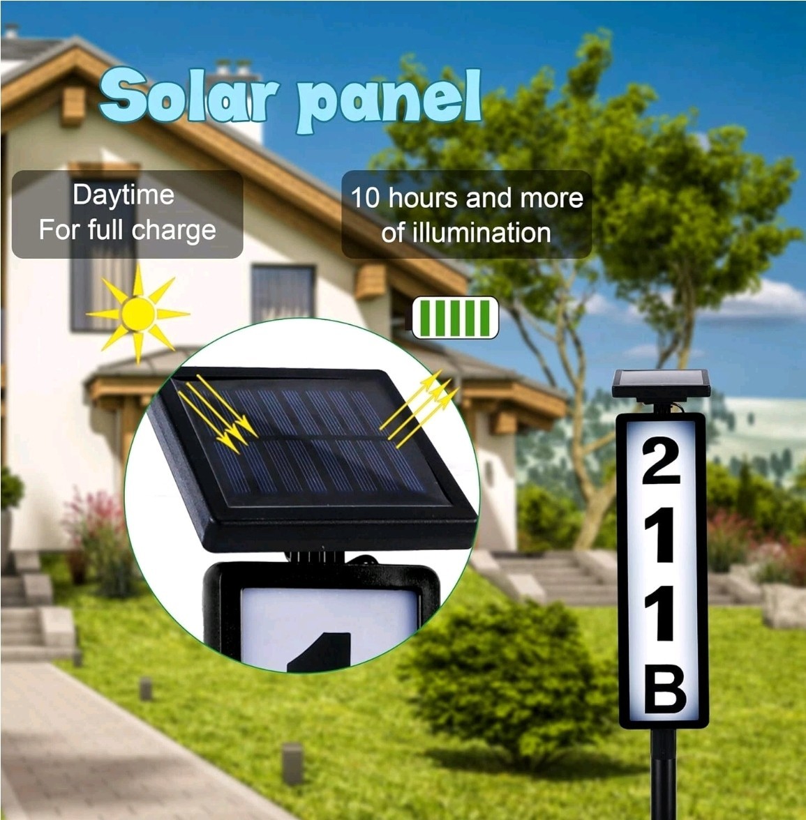 House Numbers Solar Powered LED Address Sign Light On Stick for Best Visibility!
