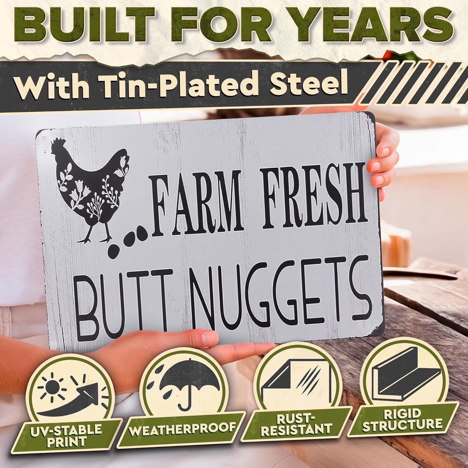 Metal Funny Chicken Coop Signs for Outside 8×12″ – Rustic Tin Farm House Kitc…