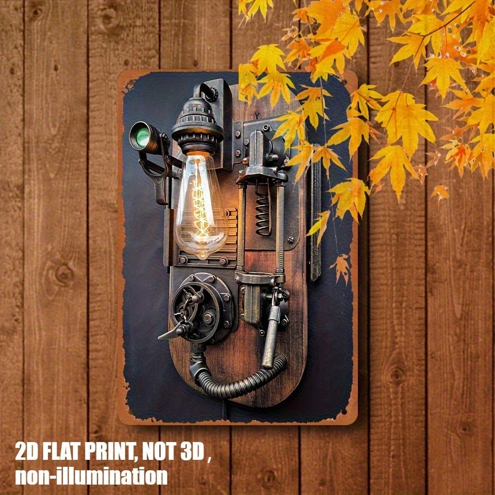 Steampunk Mechanical Lamp Metal Tin Sign Retro Industrial Wall Decor Loft Studio