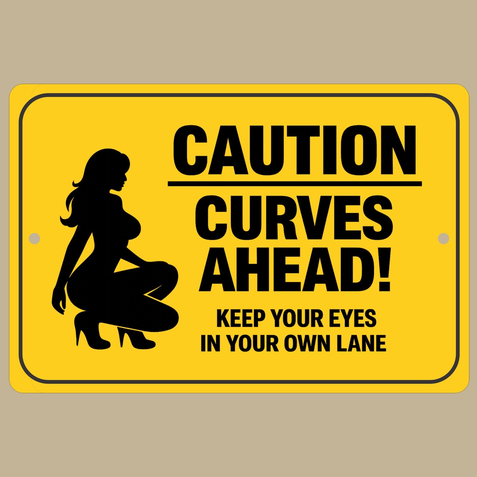 Sexy Caution Curves Ahead Aluminum Sign, Adult Humor, Man Cave Garage Decor