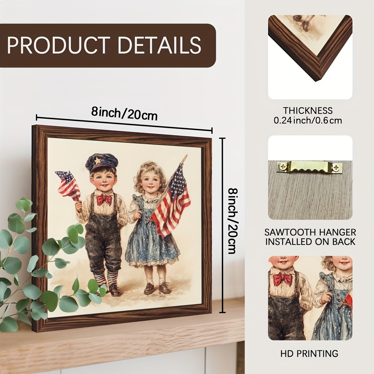 4th Of July Patriotic Children Flag Wooden Plaque Vintage USA Home Decor Gift