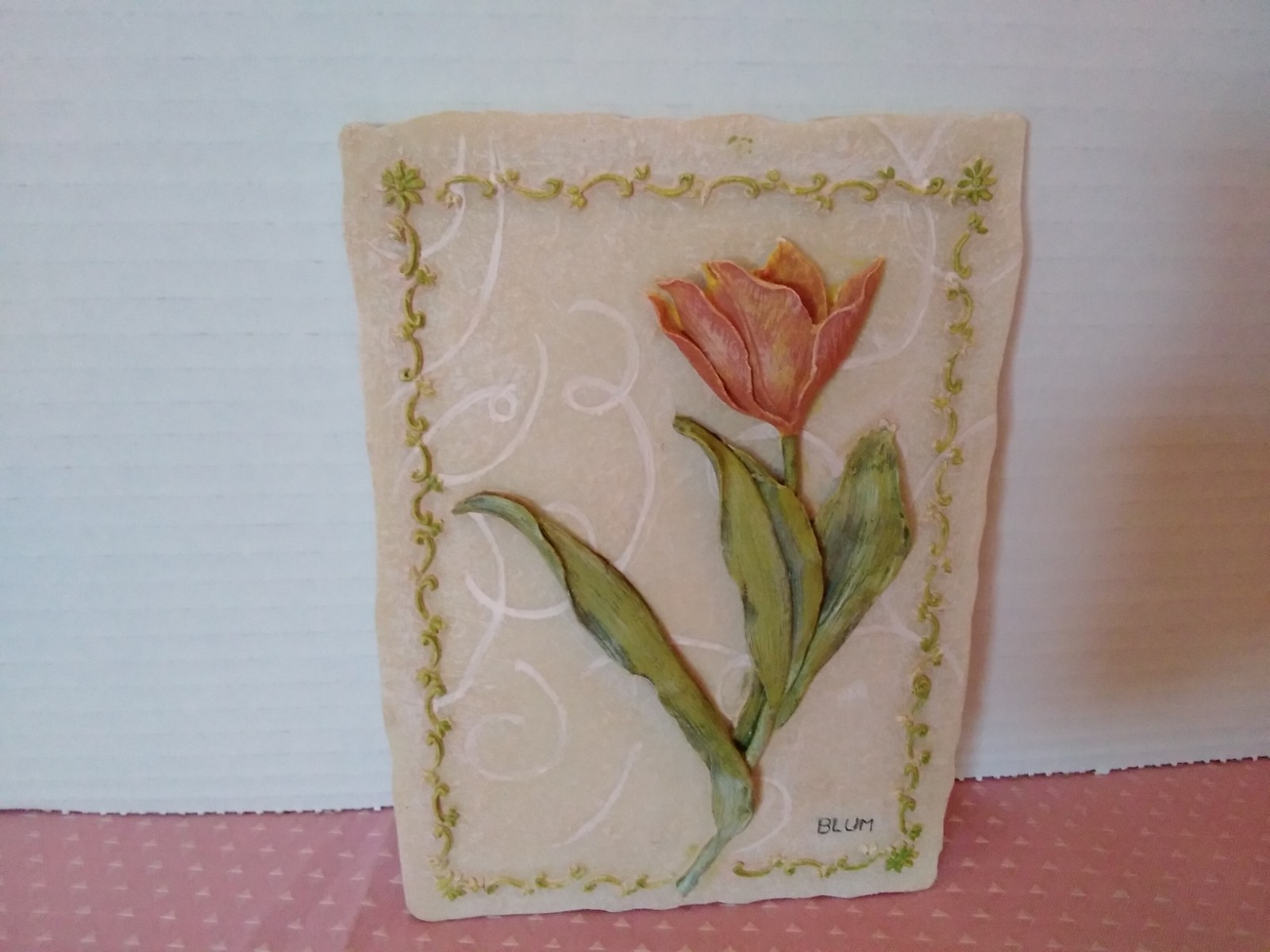 3D Floral Wall Art Plaque Textured Tile Flower Design Cheri Blum