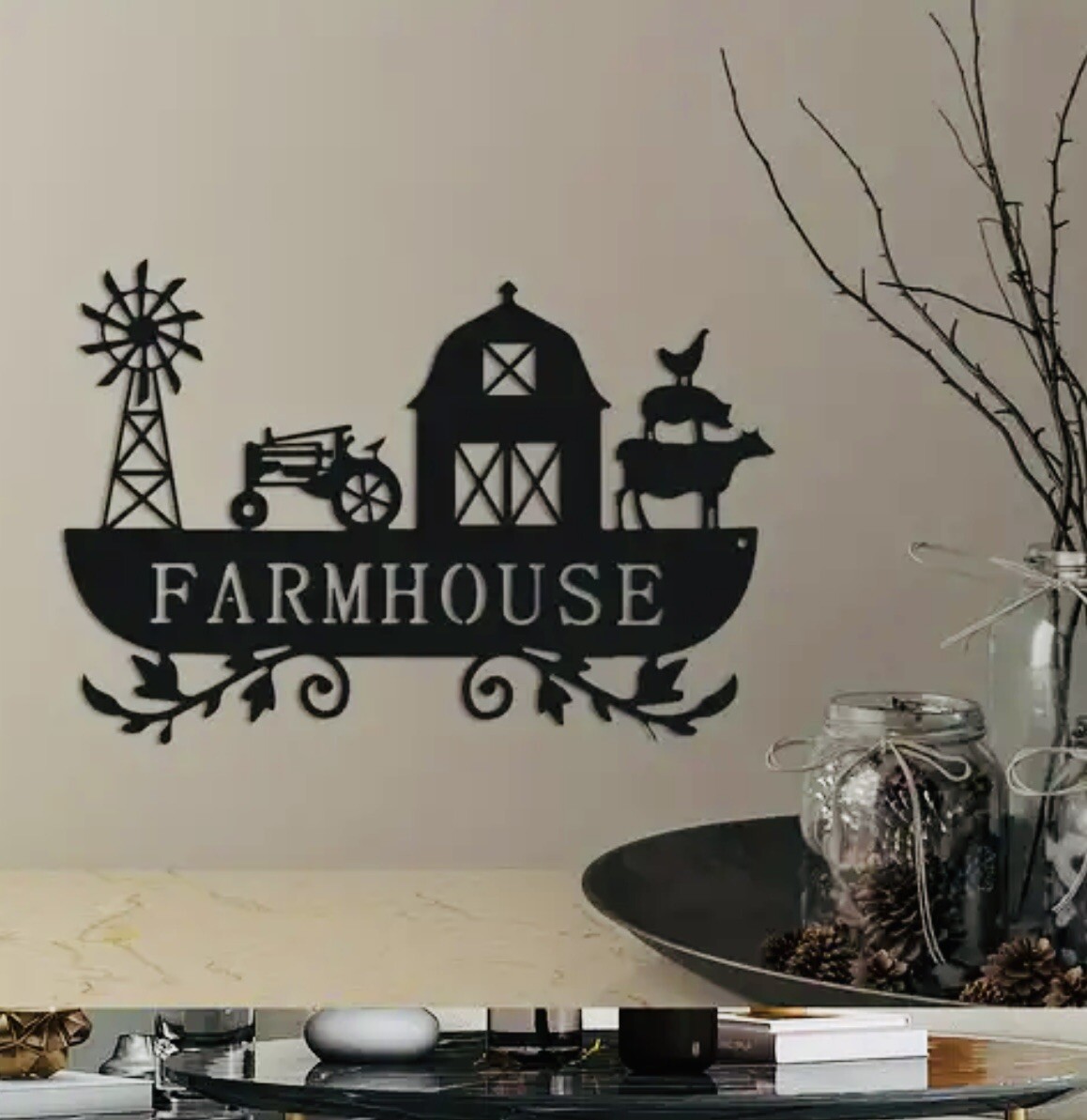 Metal Black Wall Art Farmhouse Rustic Farm Scene 12×8 Inches US Shipper