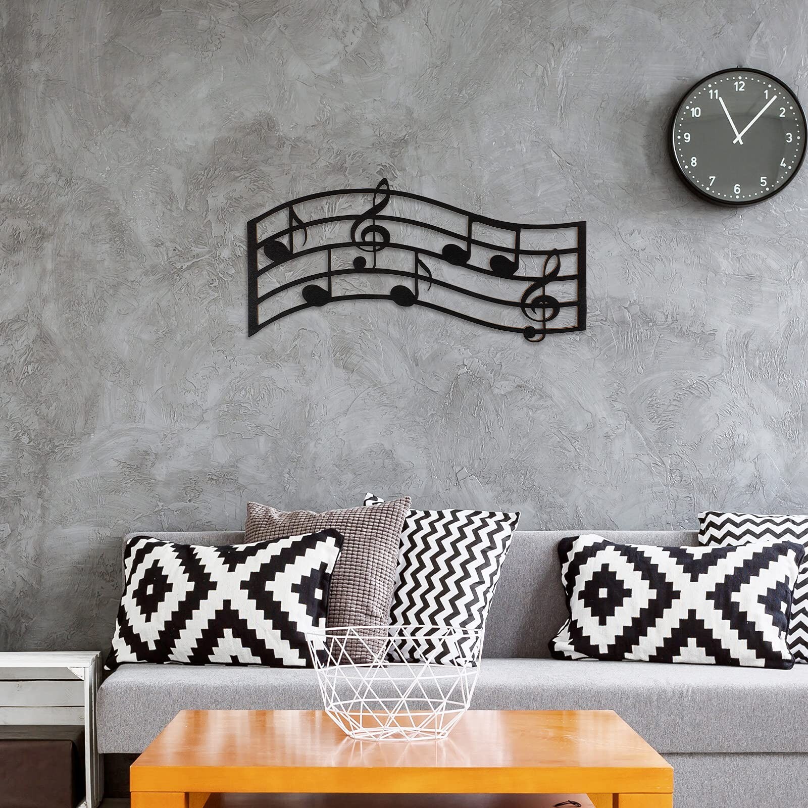 Black Treble Clef Glossy Wooden Wall Decoration Music Notes Silhouette Artwor…