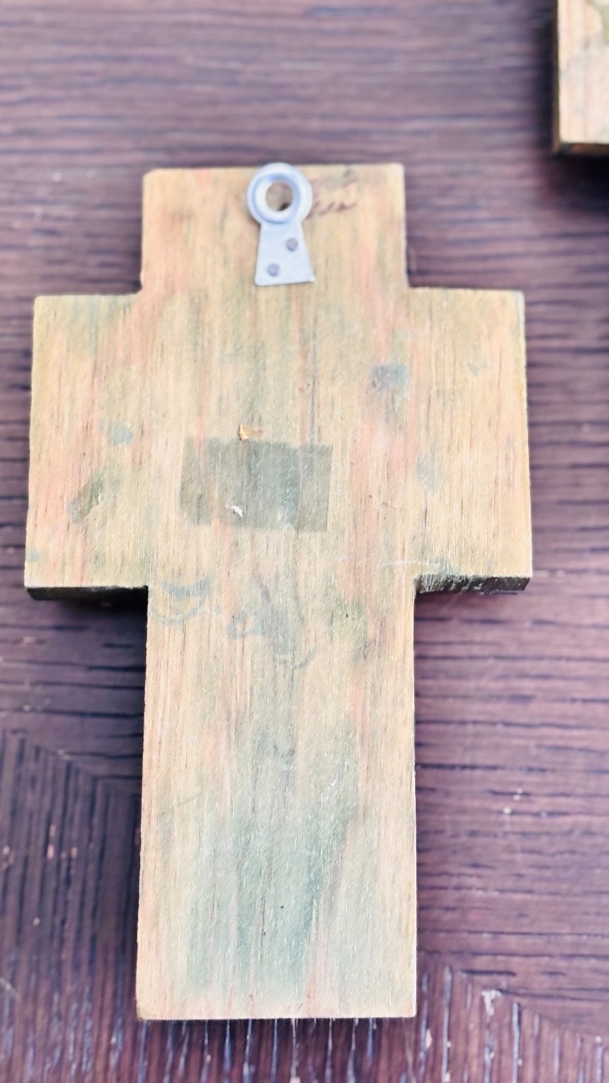 Handmade Peruvian Folk Art Wooden Cross Wall Hanging Set of 3 Village Scene