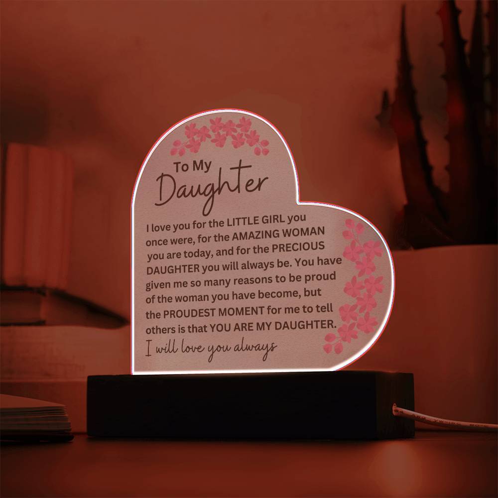 Daughter LED Lighted Acrylic Heart Plaque