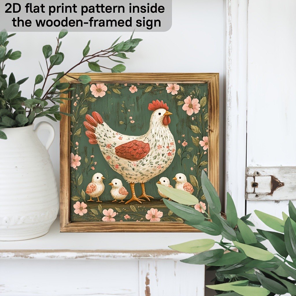 Antique Farm Hen Baby Chicks Pink Blossom Floral Living Room Wall Art Plaque