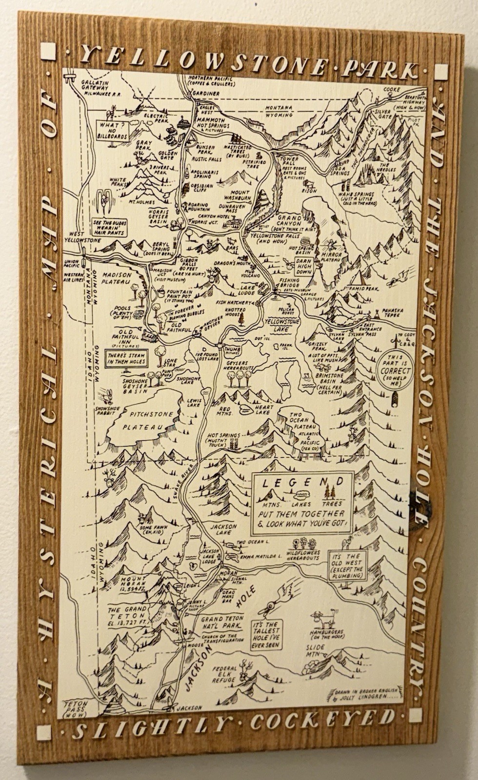 YELLOWSTONE SOLID WOOD FUN ENGRAVED MAP/WALL ART – JH Listed Separately-Unique!