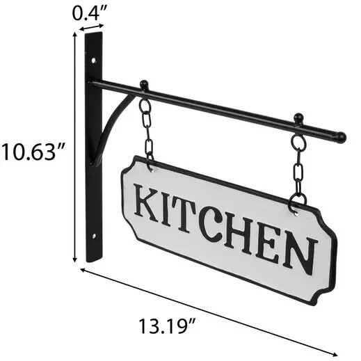 Black White Farmhouse DOUBLE SIDE Enamel Metal KITCHEN SIGN Wall Hanging Bracket