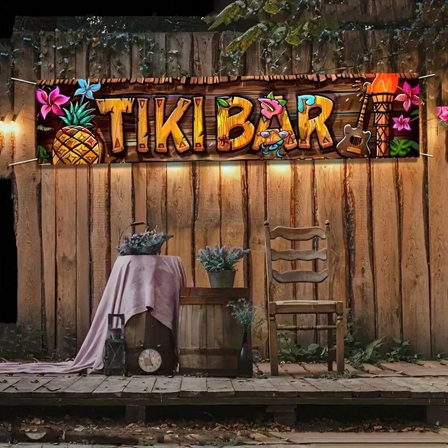 Multicolor Tiki Bar Banner 50x200cm Tropical Party Decor For Patio Garden