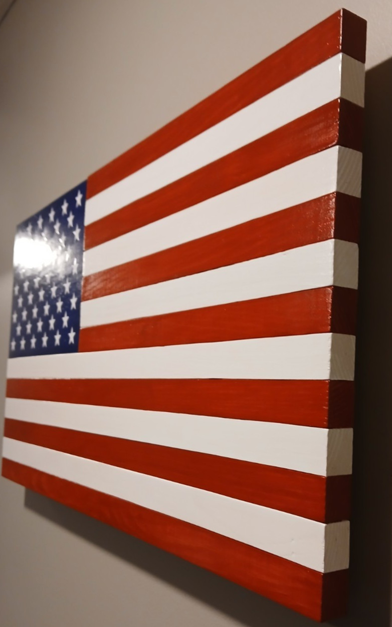 RUSTIC WOODEN AMERICAN FLAG HANDCRAFTED RED WHITE BLUE 50 STAR 24 X 13 IN STOCK