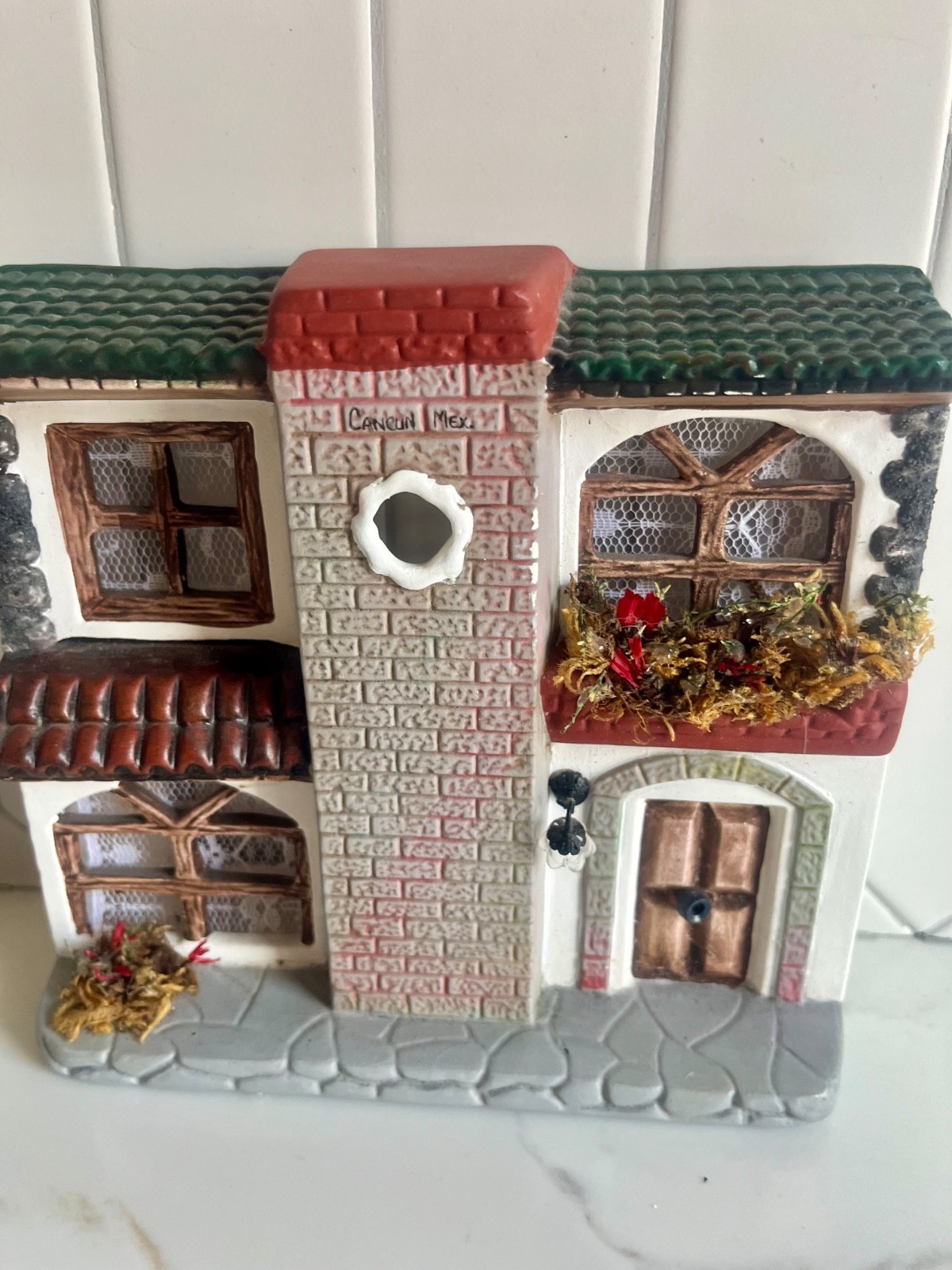 Vintage Handmade Pipe Creations Mexico Casa Door Plaque Ceramic House Front Rare