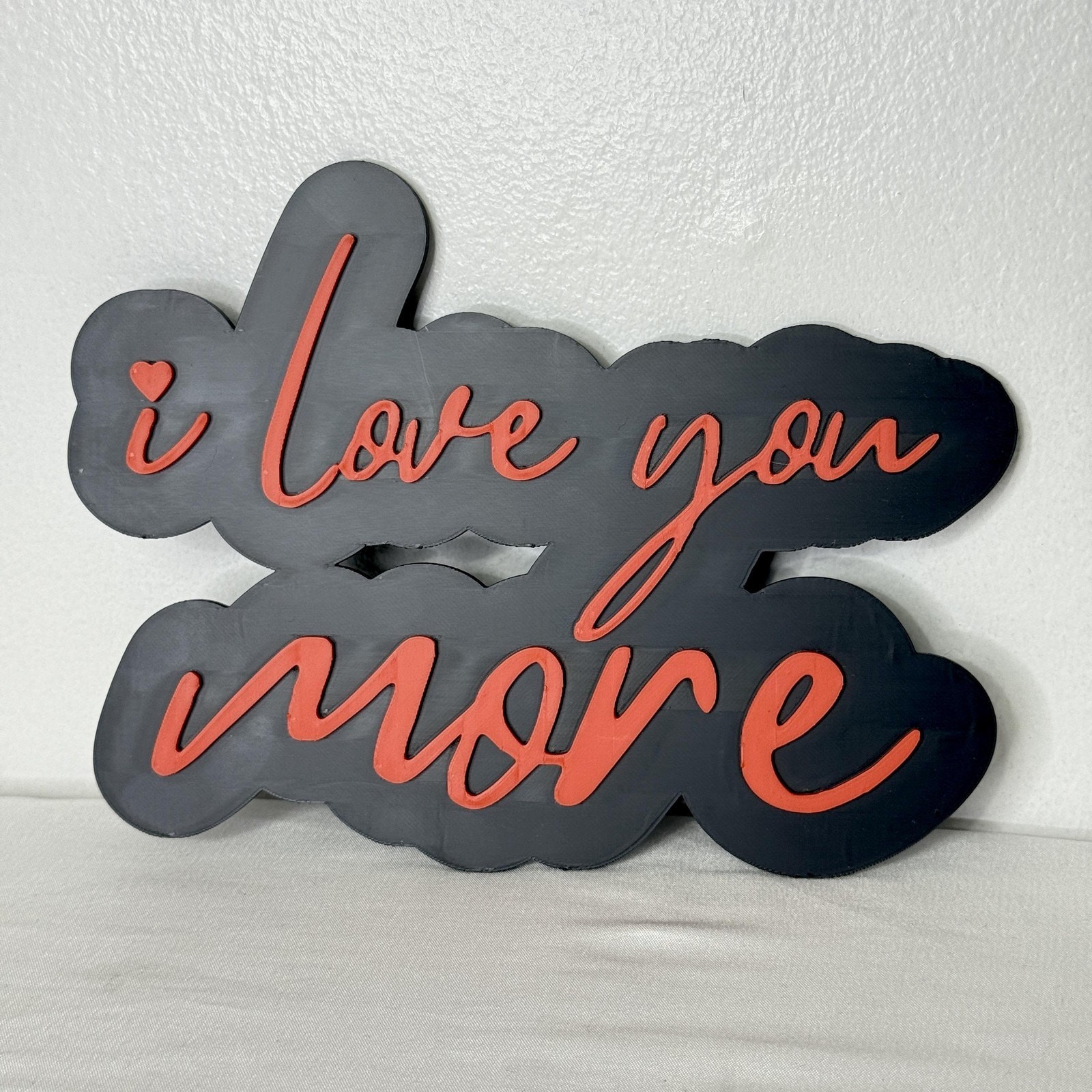 I Love You More Black Plastic Sign Red Script 3D Wall Home Decor Quote Gift