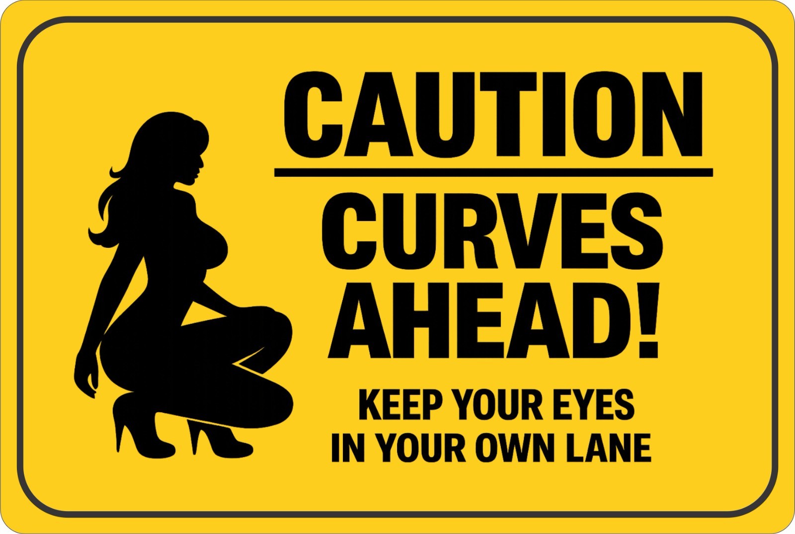 Sexy Caution Curves Ahead Aluminum Sign, Adult Humor, Man Cave Garage Decor