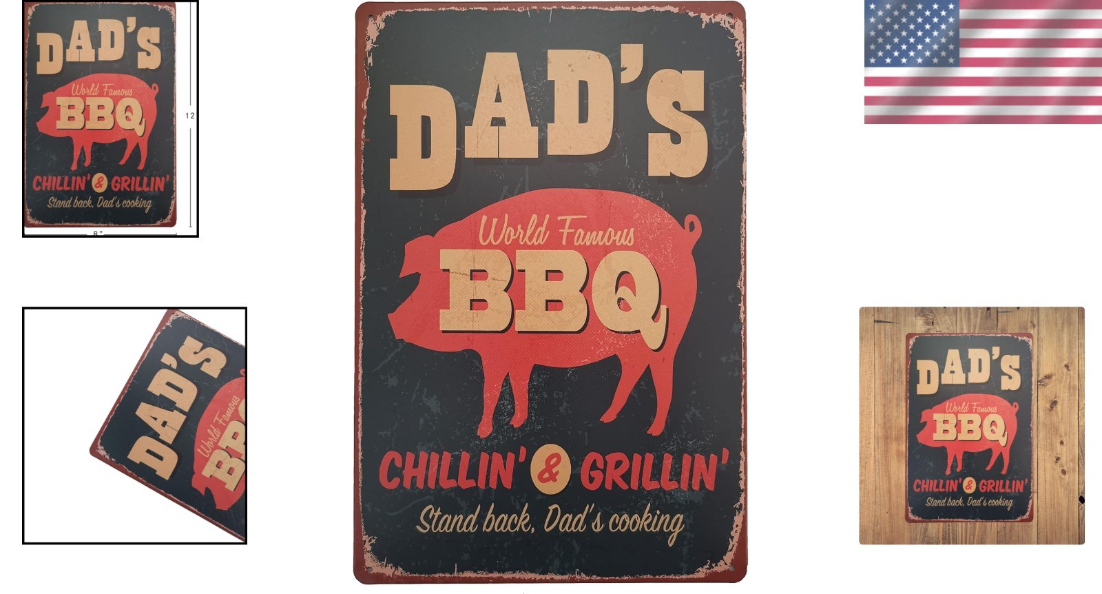 Vintage Dad’s BBQ Zone Tin Sign – Stylish Decorative Wall Art, 12×8 Inches