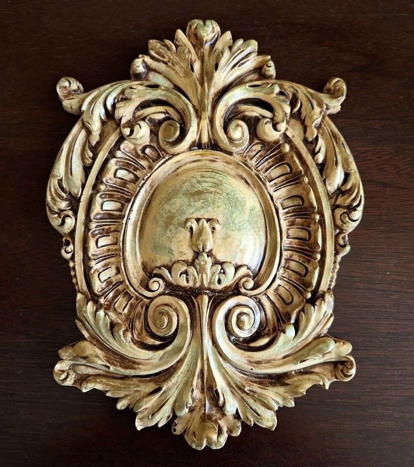 Opulent Wall Plaque Shield Cartouche Design Gilded Plaster Decorative Art