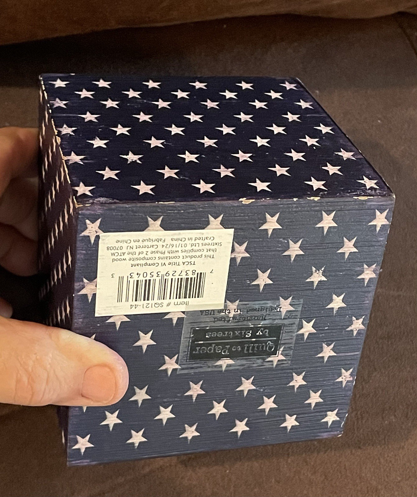 Solid Distressed Wood 4in X 4in American Flag Cube Decor By Quill To Paper