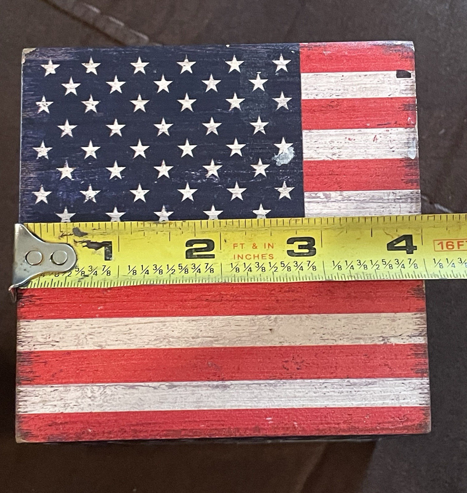 Solid Distressed Wood 4in X 4in American Flag Cube Decor By Quill To Paper