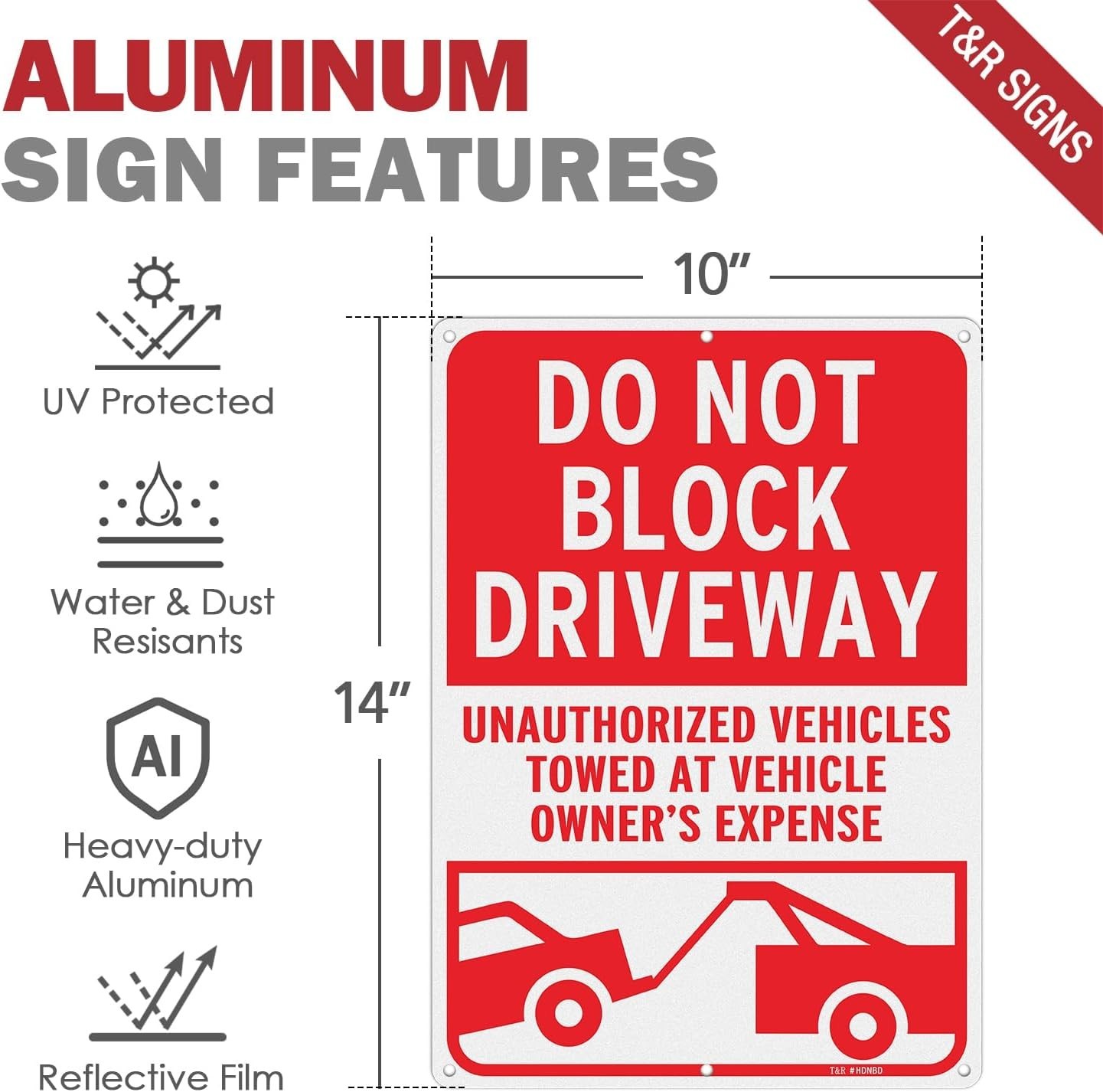 Large Reflective Do Not Block Driveway Sign – 14×10 Inches Aluminum Safety Sign